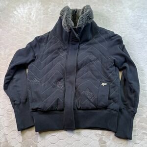 Fox Faux Fur Full Zip Fox Racing Women's Full Zip Black Jacket Sz Large y2k